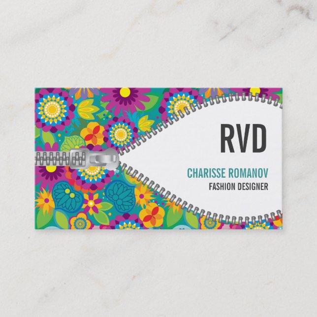 Vintage Pattern Zipper Fashion Business Card (Front)