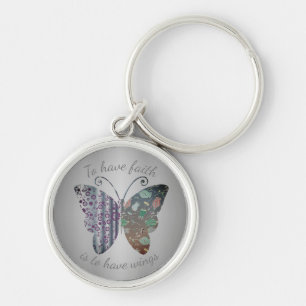 Vintage Patterned Butterfly Faith Quote Key Ring