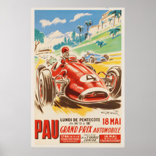 Vintage Pau Grand Prix French Car Race Poster