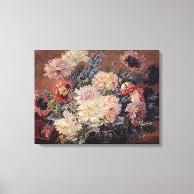 Vintage Paul Biva Basket of Peonies   Canvas Print (Front)