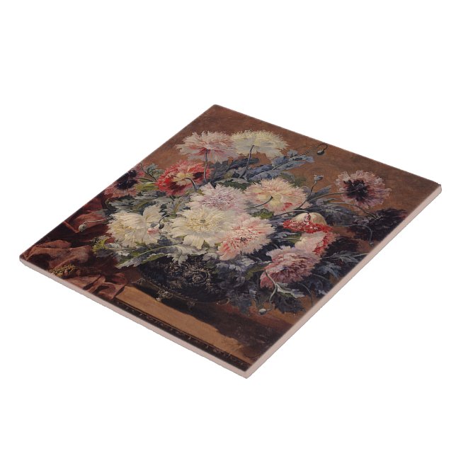 Vintage Paul Biva Basket of Peonies   Tile (Side)