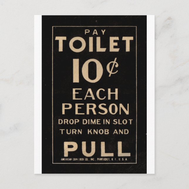 Vintage pay toilet sign in black postcard (Front)