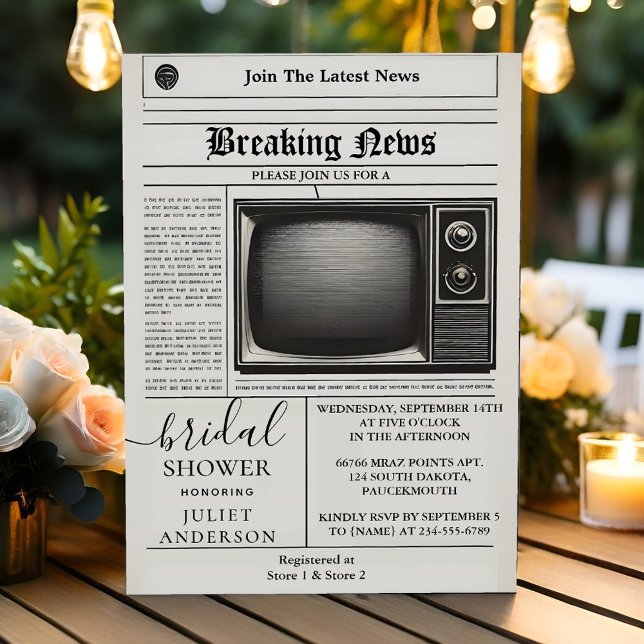 Vintage Pays Old Retro Newspaper Bridal Shower Invitation (Creator Uploaded)