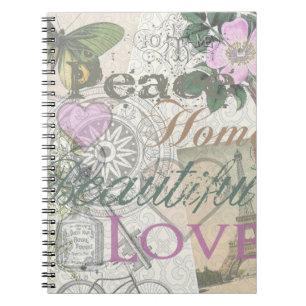 Vintage Peace Home Beautiful Love Designer Collage Notebook