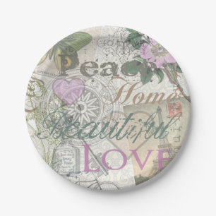 Vintage Peace Home Beautiful Love Paper Plate