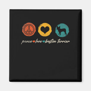 Vintage Peace Love Boston Terrier Dog Lover Gifts Magnet