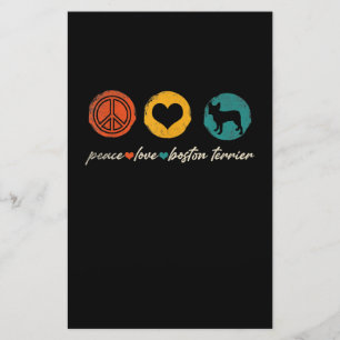 Vintage Peace Love Boston Terrier Dog Lover Gifts Stationery
