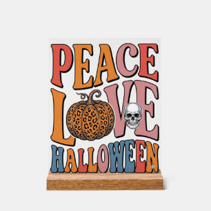 Vintage Peace Love Halloween Pumpkin Skull Design_ Acrylic Sign