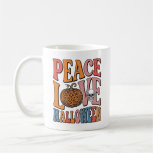 Vintage Peace Love Halloween Pumpkin Skull Design_ Coffee Mug