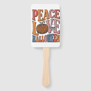 Vintage Peace Love Halloween Pumpkin Skull Design_ Hand Fan