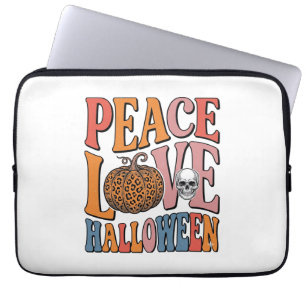 Vintage Peace Love Halloween Pumpkin Skull Design_ Laptop Sleeve