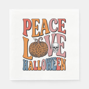 Vintage Peace Love Halloween Pumpkin Skull Design_ Napkin