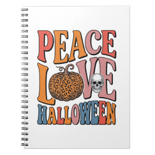 Vintage Peace Love Halloween Pumpkin Skull Design_ Notebook