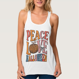 Vintage Peace Love Halloween Pumpkin Skull Design_ Singlet