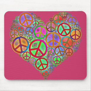 Vintage Peace Love Heart Mouse Pad