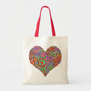 Vintage Peace Love Heart Tote Bag