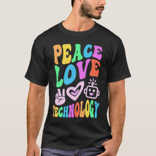 Vintage PEACE LOVE TECHNOLOGY Retro Computer Teach T-Shirt