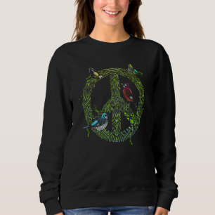 Vintage Peace Sign Birds Nest Nature Hippie Bird Sweatshirt