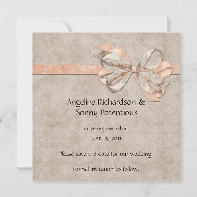 Vintage Peach and Brown Pattern Save The Date (Front)