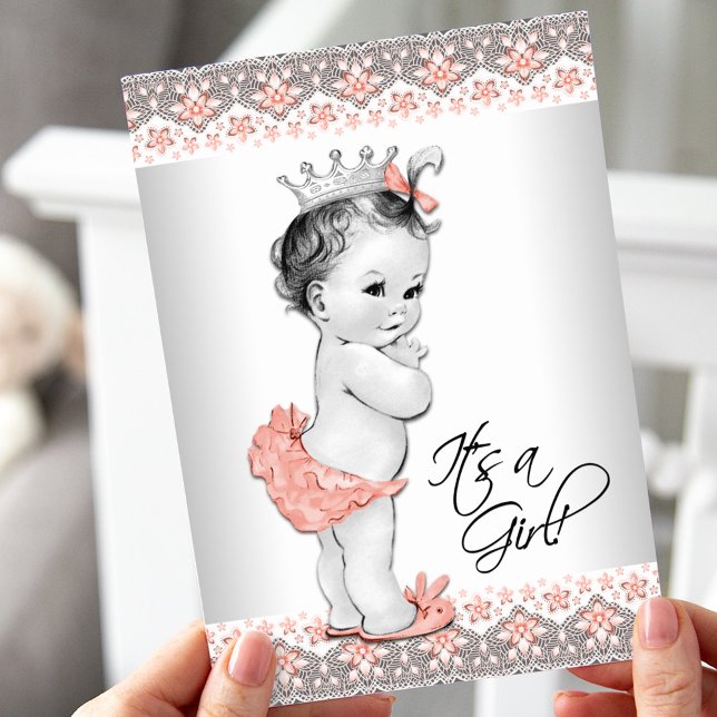 Vintage Peach and Grey Baby Girl Shower Invitation (Creator Uploaded)
