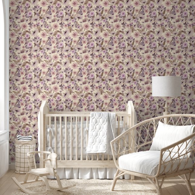Vintage Peach And Pink Floral Pattern  Wallpaper (Kids)