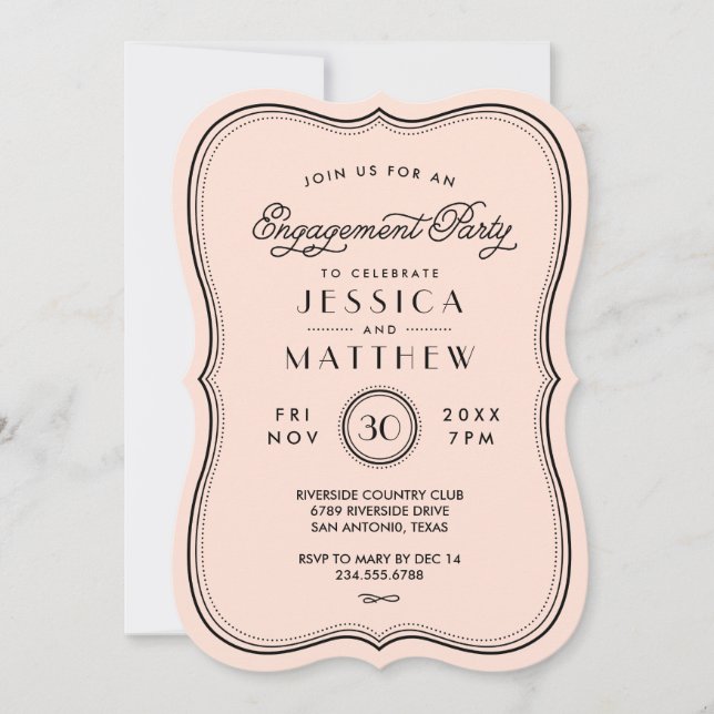 Vintage Peach Art Deco Engagement Party Invitation (Front)