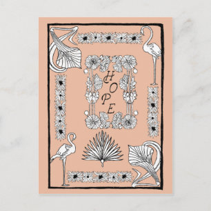 Vintage Peach Black and White Hope Text Postcard