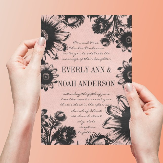 Vintage Peach Boho Bohemian Wildflower Wedding  Invitation (Creator Uploaded)