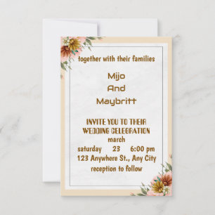 Vintage Peach Dahlia Wedding Invitation