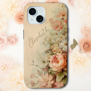 Vintage Peach Floral Cottagecore Style  iPhone 15 Case