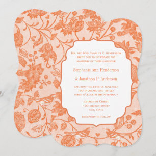 Vintage Peach Floral Pattern Love Bird Wedding Invitation