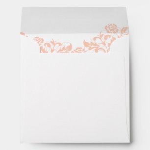 Vintage Peach Floral Rose Lace Square Wedding Envelope