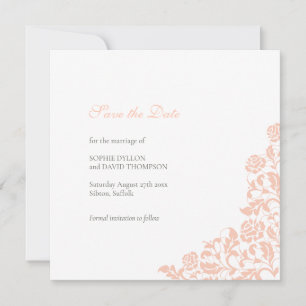 Vintage Peach Floral Rose Lace Square Wedding Save The Date