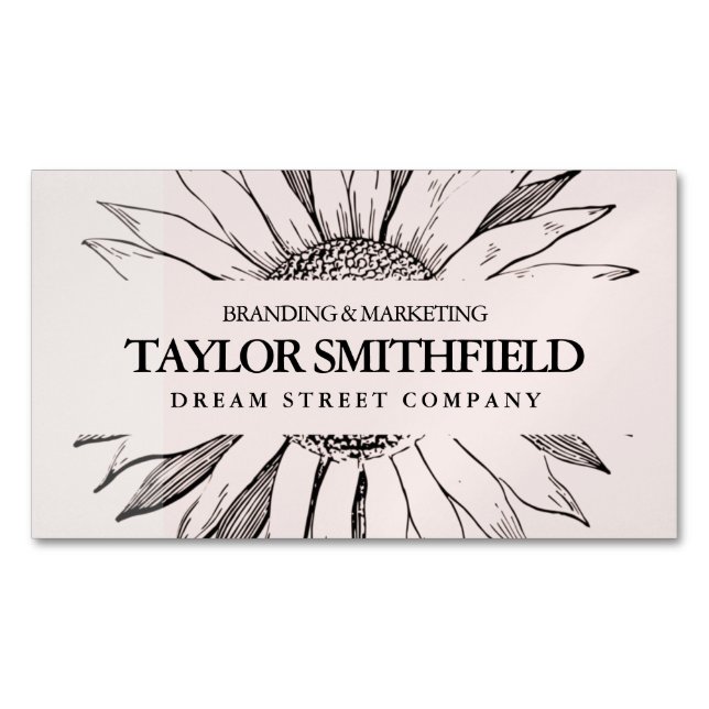 Vintage Peach Floral Sunflower Magnetic Business Card (Front)