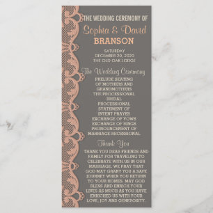 Vintage Peach Grey Lace Wedding Program Custom Programme