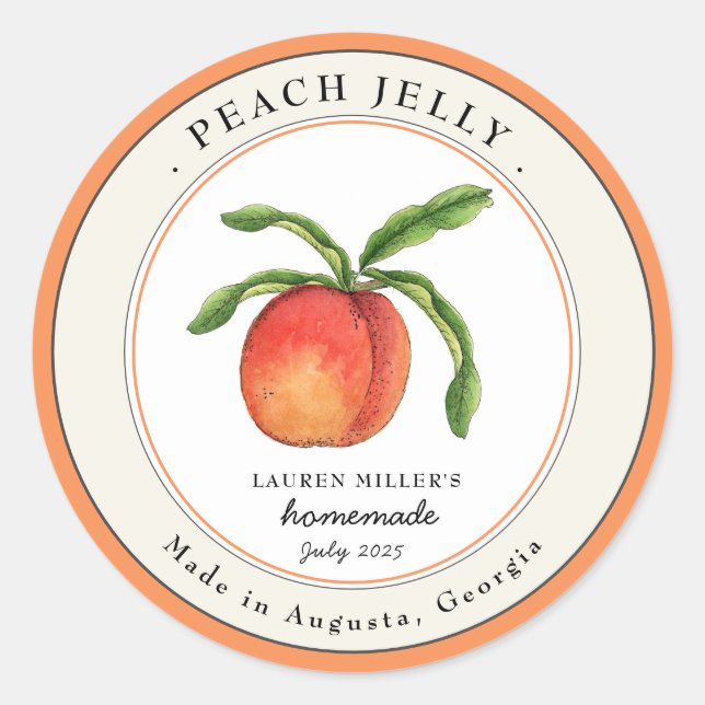 Vintage Peach Jelly Jam jar Round label (Front)