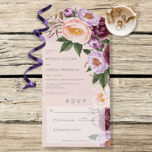 Vintage Peach Lavender & Maroon Peonies No Dinner All In One Invitation