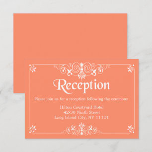Vintage Peach Orange Floral Wedding Reception Invitation