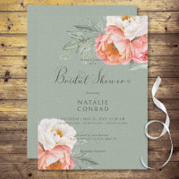 Vintage Peach Peonies on Sage Green Bridal Shower