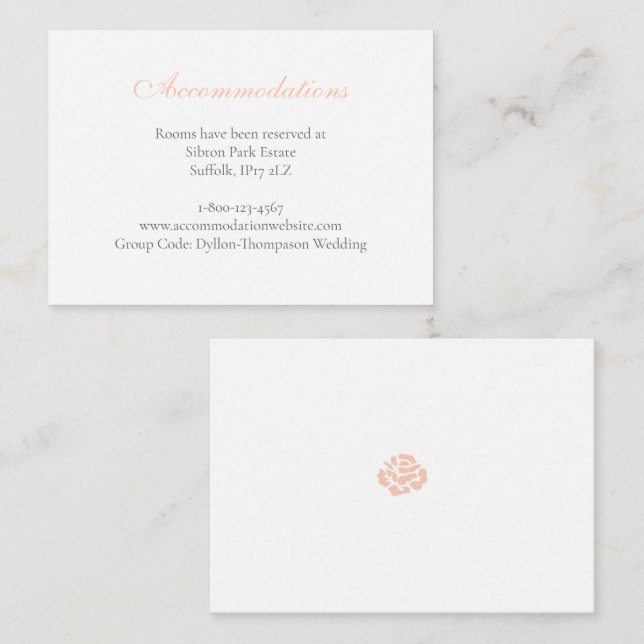 Vintage Peach Rose Lace Wedding Accommodations Enclosure Card (Front/Back)