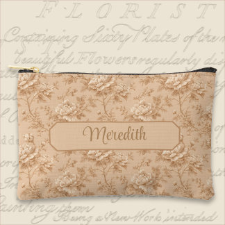 Vintage Peach Rose Toile  Accessory Pouch
