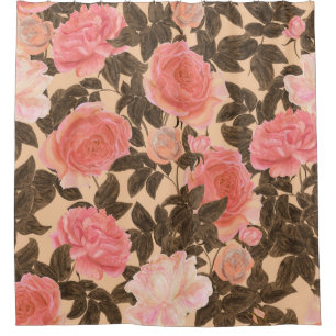 Vintage peach rose watercolor pattern. shower curtain