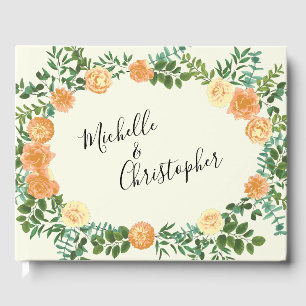 Vintage Peach Rose Wedding Guest Book