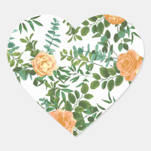 Vintage Peach Rose Wedding Heart Sticker