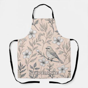 Vintage Peach Songbird Wildflower Pattern Apron