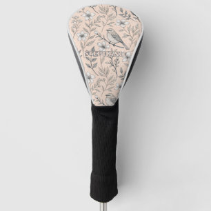 Vintage Peach Songbird Wildflower Pattern Golf Head Cover