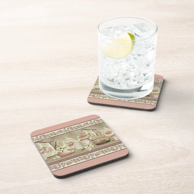 Vintage Peach Tea & Roses Coasters (Right Side)