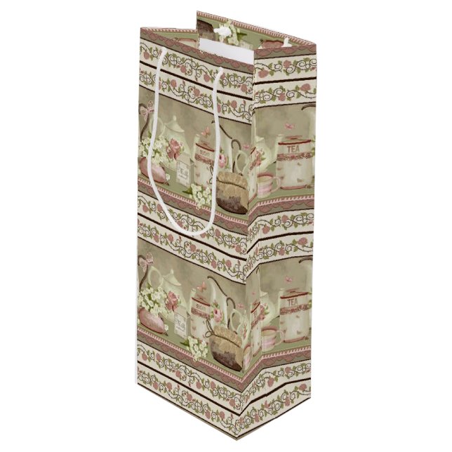 Vintage Peach Tea & Roses Wine Gift Bag (Front Angled)