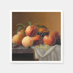 Vintage Peaches Grapes Fruit Still Life Painting Napkin