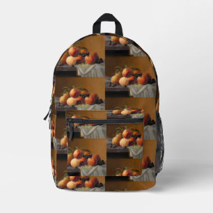 Vintage Peaches Grapes Fruit Still Life Painting Printed Backpack